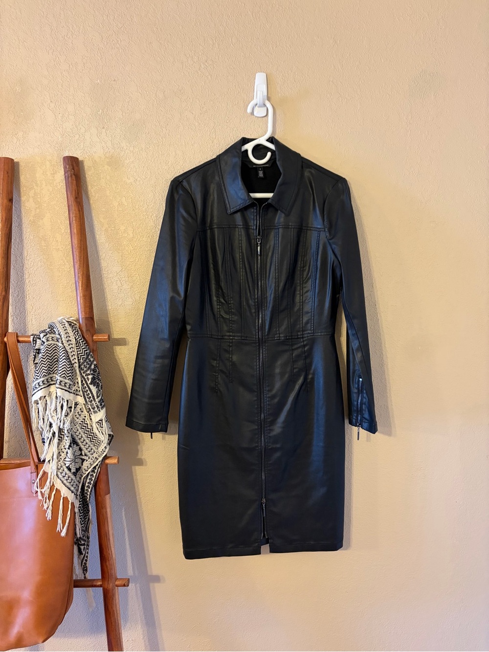 White House Black Market Black Faux Leather Zip-Front Dress